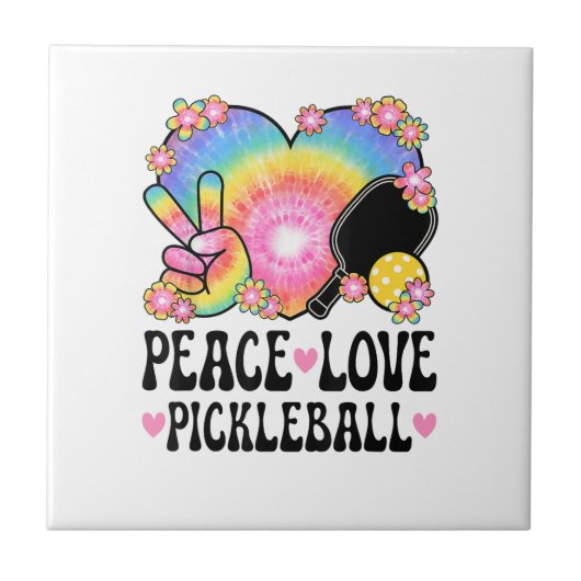 Frieden Liebe Pickleball Fliese (Vorderseite)