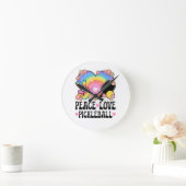 Frieden Liebe Pickleball Runde Wanduhr (Zuhause)