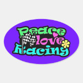 Frieden, Liebe, Rennen Ovaler Aufkleber (Vorderseite)
