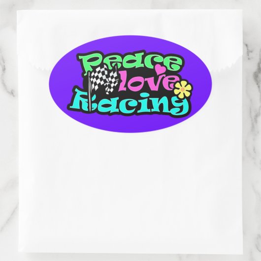 Frieden, Liebe, Rennen Ovaler Aufkleber (Tasche)