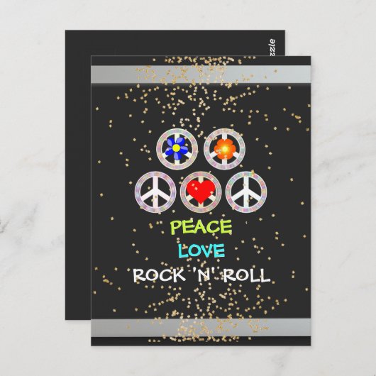 Frieden, Liebe, Rock and Roll Postkarte (Vorne/Hinten)