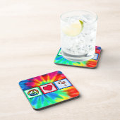 Frieden, Liebe, rosa Flamingos Getränkeuntersetzer (Rechte Seite)