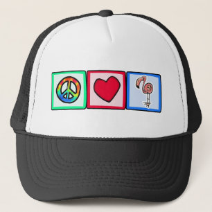 Frieden, Liebe, rosa Flamingos Truckerkappe