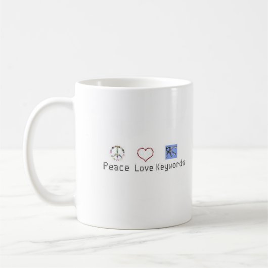 Frieden, Liebe, Schlüsselwort-Tasse Kaffeetasse (Links)