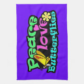 Frieden, Liebe, Schmetterlinge; Retro Handtuch (Vertikal)