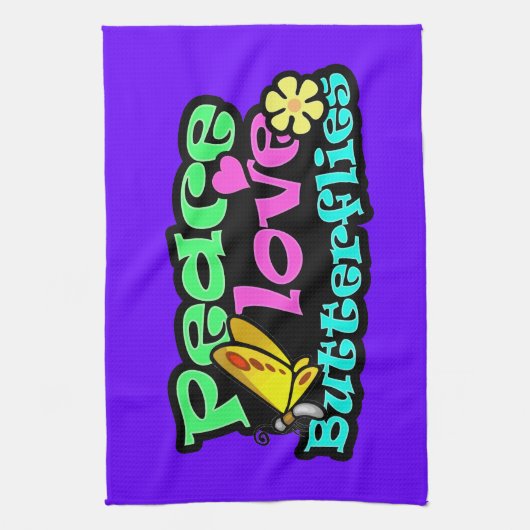 Frieden, Liebe, Schmetterlinge; Retro Handtuch (Vertikal)