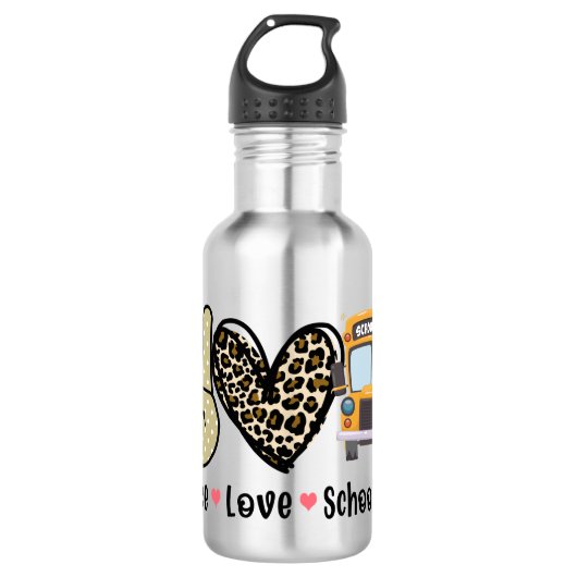 Frieden, Liebe, Schulbus Edelstahlflasche (Vorderseite)