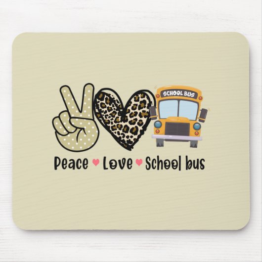 Frieden, Liebe, Schulbus Mousepad (Vorne)