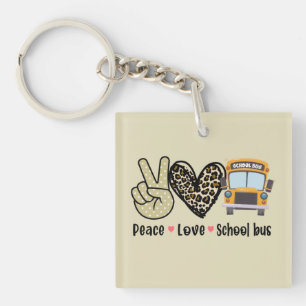 Frieden, Liebe, Schulbus Schlüsselanhänger