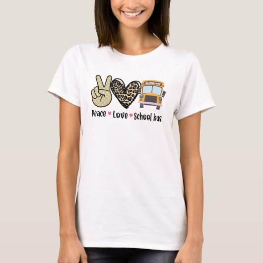 Frieden, Liebe, Schulbus T-Shirt (Vorderseite)