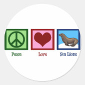 Frieden Liebe Seelöwen Runder Aufkleber (Vorderseite)