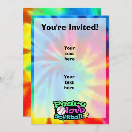 Frieden, Liebe, Softball Einladung (Vorne/Hinten)
