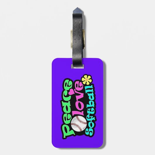Frieden, Liebe, Softball Gepäckanhänger (Rückseite vertikal)