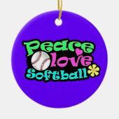 Frieden, Liebe, Softball Keramik Ornament (Vorne)