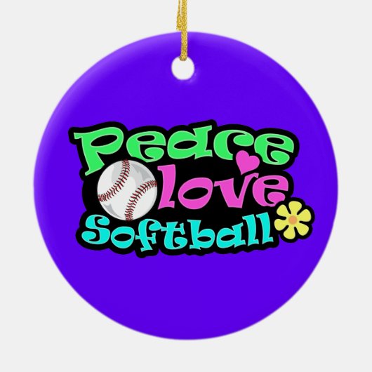 Frieden, Liebe, Softball Keramik Ornament (Hinten)