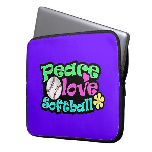 Frieden, Liebe, Softball Laptopschutzhülle (Vorderseite Links)