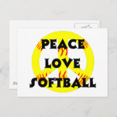 Frieden, Liebe, Softball mit Friedenszeichen Postkarte (Vorne/Hinten)