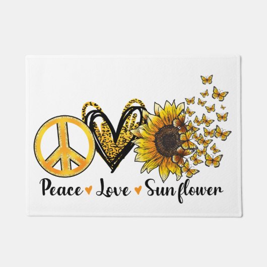 "Frieden, Liebe, Sonnenblume" Fußmatte (Vorderseite)