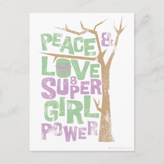 Frieden & Liebe & Supergirl Power Postkarte (Vorderseite)