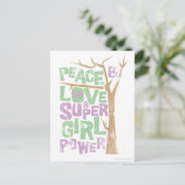 Frieden & Liebe & Supergirl Power Postkarte (Stehend Vorderseite)