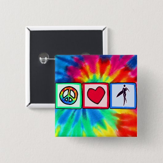 Frieden, Liebe, Surfer-Mädchen Button (Vorne & Hinten)