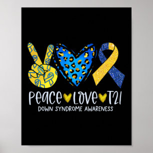 Frieden Liebe T21 Blau Gelbe Schleife Down-Syndrom Poster