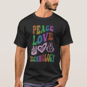 FRIEDEN LIEBE TECHNIK Retro-Computer-Lehrer Groove T-Shirt