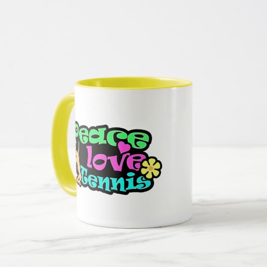 Frieden, Liebe, Tennis; Retro Tasse (Vorderseite Links)