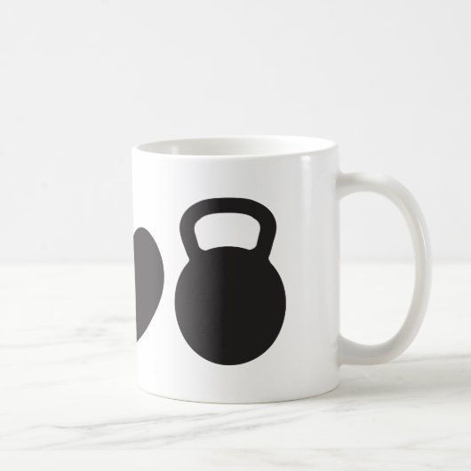 Frieden, Liebe u. Kettlebell" Tasse (Rechts)