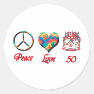 Frieden Liebe und 50 Runder Aufkleber