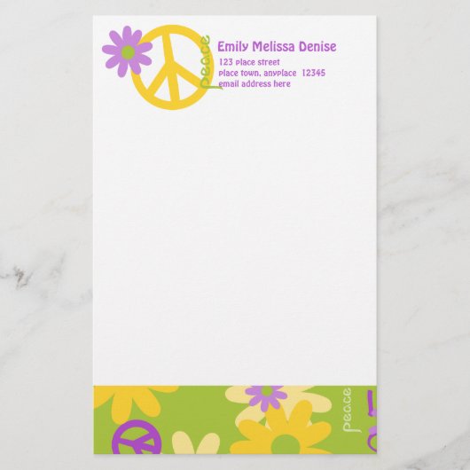Frieden, Liebe und Blume Briefpapier (Vorderseite)