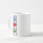 Frieden Liebe und Brokkoli Kaffeetasse (Vorderseite Links)