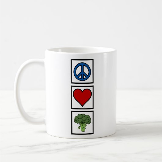 Frieden Liebe und Brokkoli Kaffeetasse (Links)