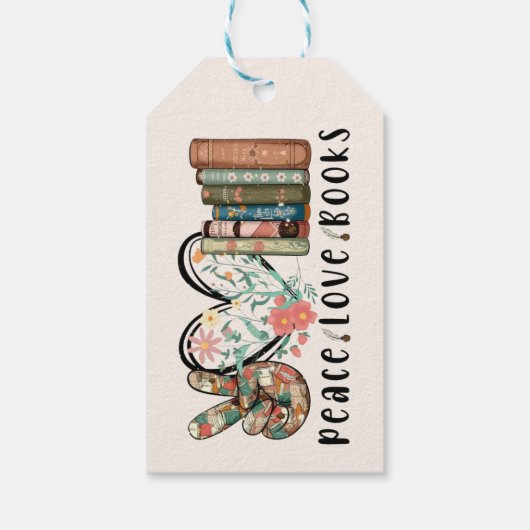 Frieden, Liebe und Bücher Geschenkanhänger (Rückseite)