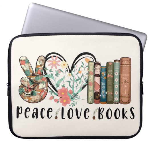 Frieden, Liebe und Bücher Laptopschutzhülle (Vorderseite)
