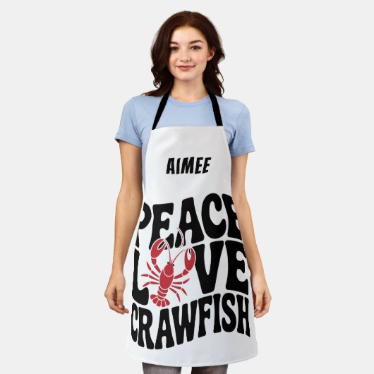 Frieden Liebe und Crawfish Cajun Name Schürze (Getragen)
