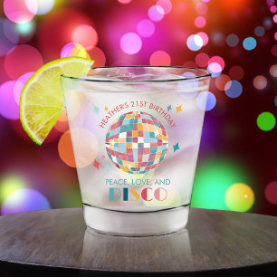 Frieden, Liebe und Disco Geburtstagsparty Custom Schnapsglas