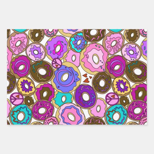 Frieden Liebe und Donuts Geschenkpapier Set (Vorderseite)