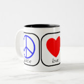 Frieden, Liebe und Donuts Zweifarbige Tasse (Vorderseite Links)