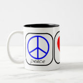 Frieden, Liebe und Donuts Zweifarbige Tasse (Links)