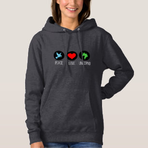 Frieden Liebe und Einhörner Hoodie
