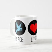 Frieden Liebe und Einhörner Kaffeetasse (Vorderseite Links)