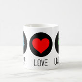 Frieden Liebe und Einhörner Kaffeetasse (Mittel)