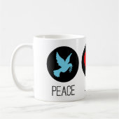 Frieden Liebe und Einhörner Kaffeetasse (Links)