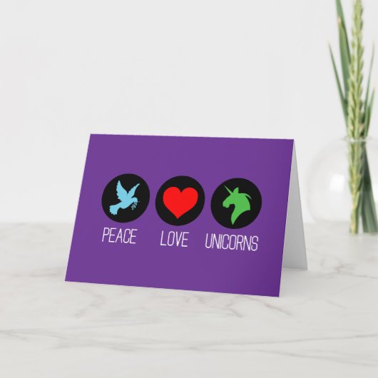 Frieden Liebe und Einhörner Karte (Vorderseite)
