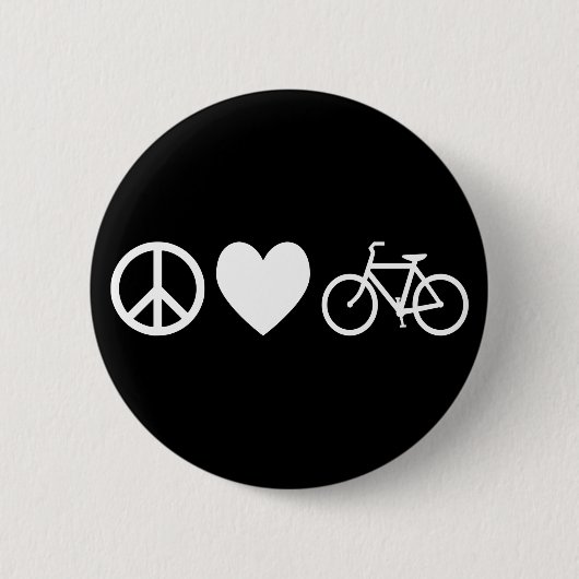 Frieden Liebe und Fahrräder Button (Vorderseite)