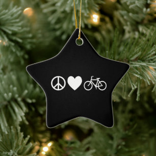 Frieden Liebe und Fahrräder Keramik Ornament