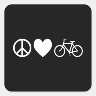 Frieden Liebe und Fahrräder Quadratischer Aufkleber