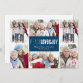 Frieden, Liebe und Freude | Blau Feiertagskarte (Vorne/Hinten)