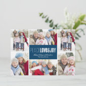 Frieden, Liebe und Freude | Blau Feiertagskarte (Stehend Vorderseite)